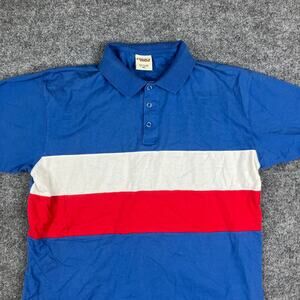 Espace Sport Polo Shirt Mens XL Blue Red White Colorblock Short Sleeve Casual